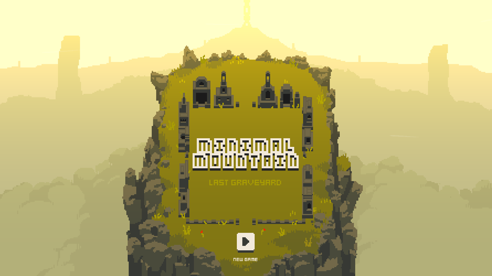 A pixel-art visual style shows a mountain with a graveyard on it.